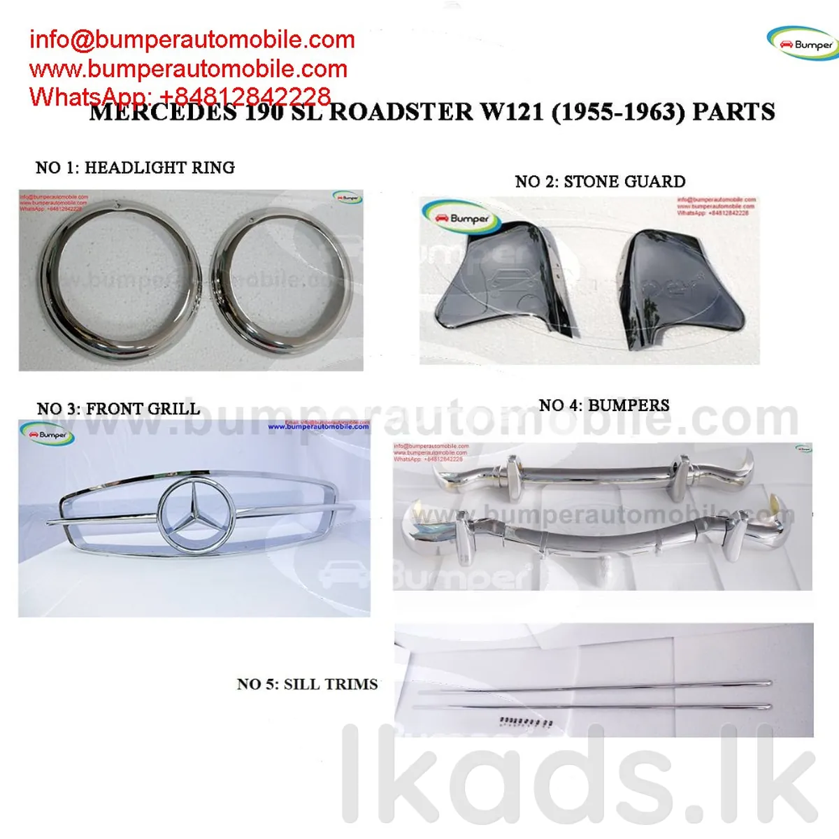 Mercedes 190SL Roadster year (1955-1963) Parts